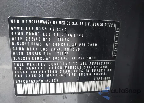 2023 Volkswagen Tiguan 2.0T Se R-Line Black из США, поврежденный, VIN 3VVCB7AX3PM132125